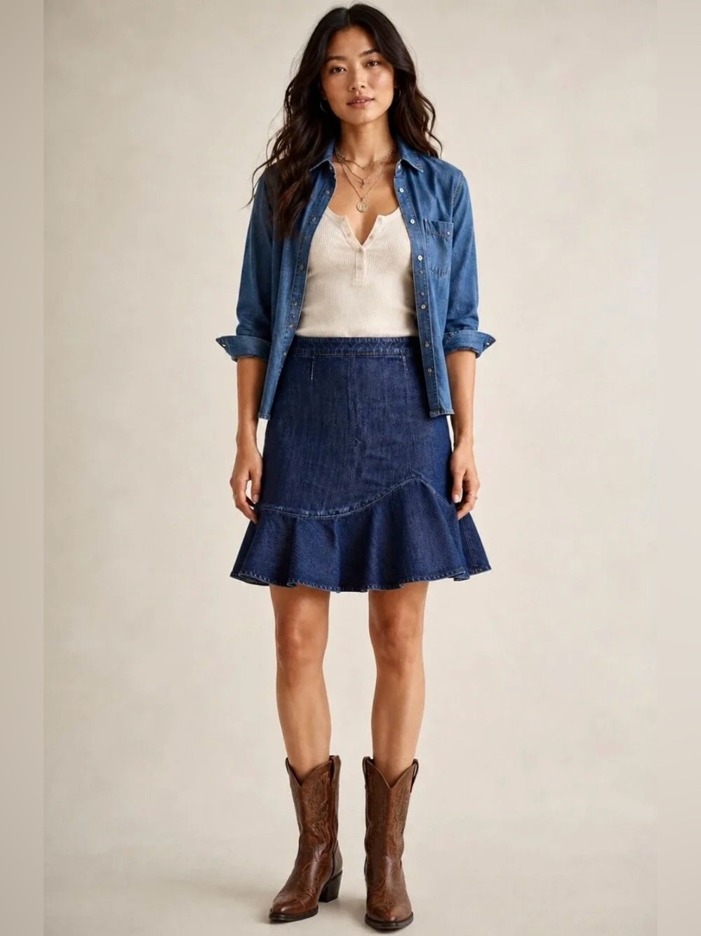 Leifsdottir Anthropologie Lana Denim Chambray Skirt Dark Wash Womens Sz 0P